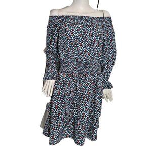 Michael Kors Women's Dress Size L Floral Off Shoulder Smocked Tiered Ruffle (63)